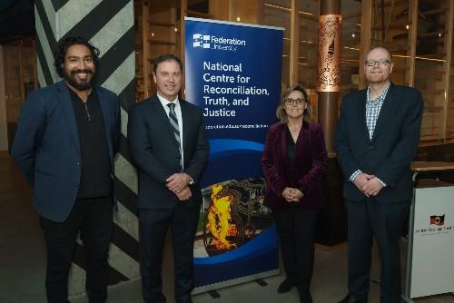 10-08-23_Roads_to_Reconciliation_Shankar_Kasynathan_Hon_Colin_Brooks_Maria_Dimopoulos_AM_Prof_Andrew_Gunstone.jpg - Federation launches Road to Reconciliation multicultural project
